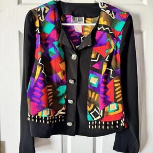 Vintage 90s City Girl Nancy Bolen Geometric Bright Vest Shirt